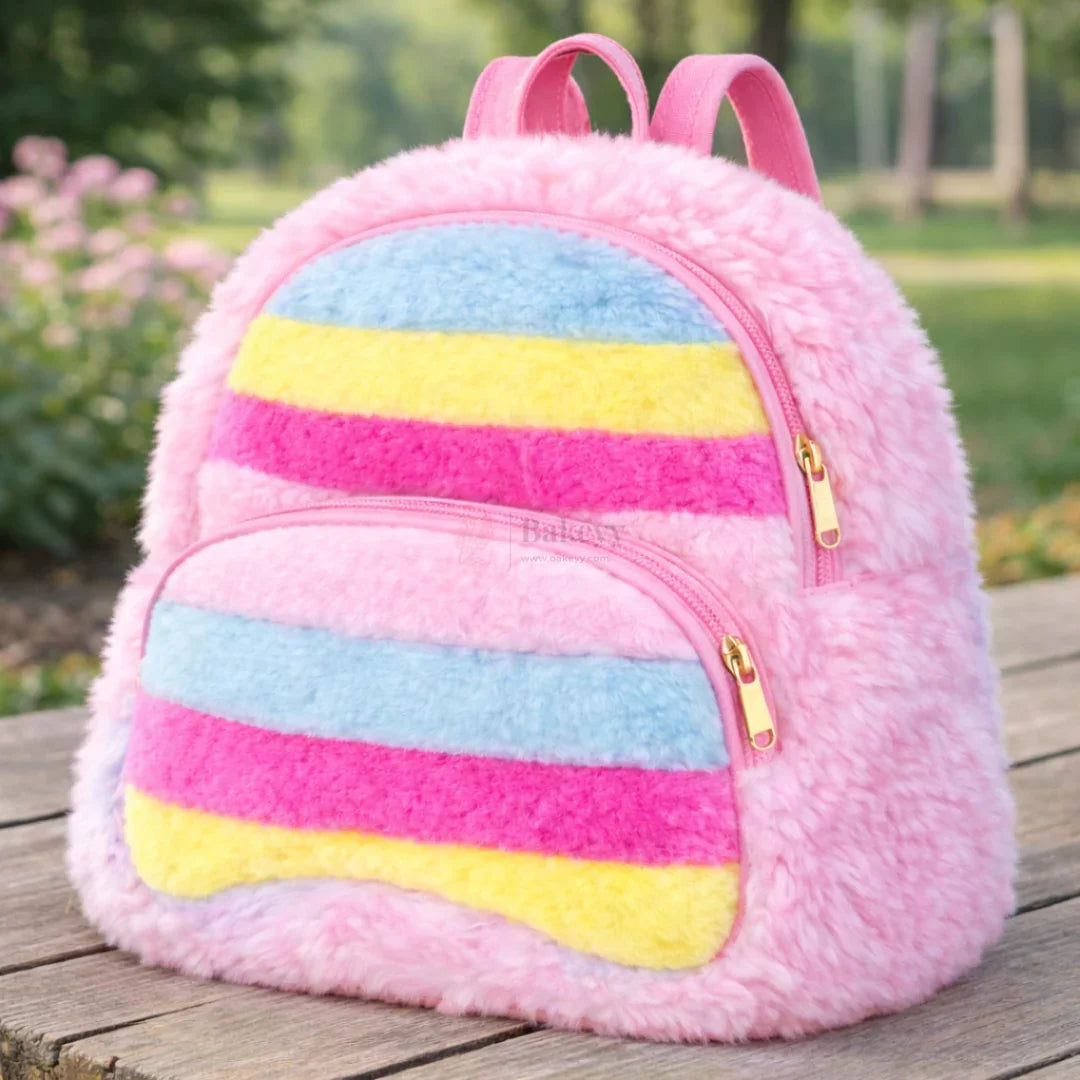 FluffyRainbowKidsBackpackCutePlushFauxFurMiniSchoolBagforKids_4 - Bakeyy.com