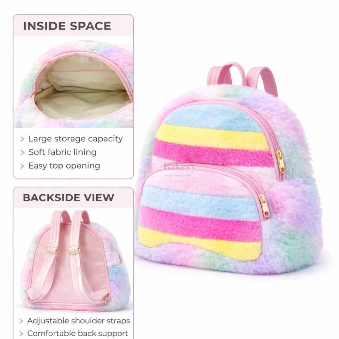 FluffyRainbowKidsBackpackCutePlushFauxFurMiniSchoolBagforKids_6 - Bakeyy.com