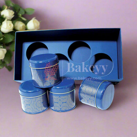 Four Tin Rigid Hamper Box - Bakeyy.com - India - Four Tin Rigid Hamper Box - Blue / Pack Of 1