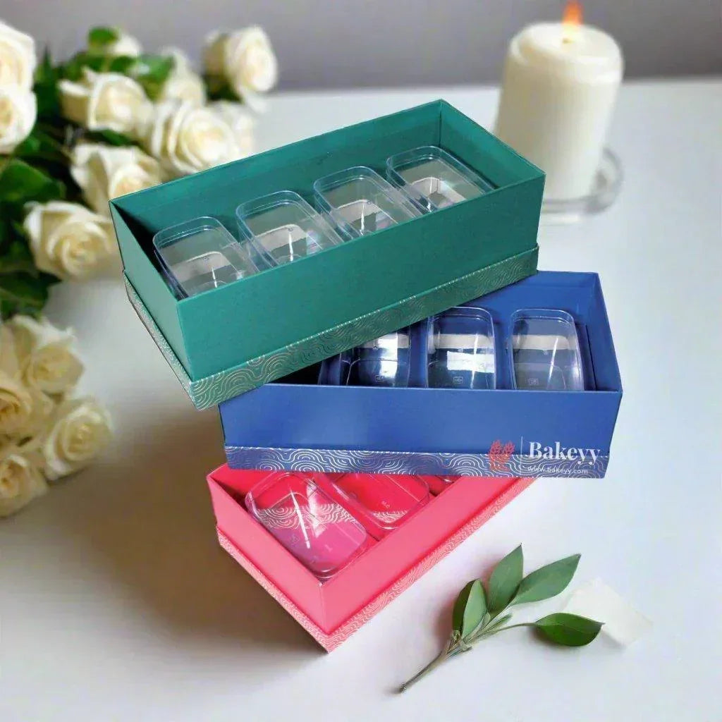 Four Transparent Jar Rigid Hamper Box - Bakeyy.com - India - Four Transparent Jar Rigid Hamper Box - Blue / Pack Of 1