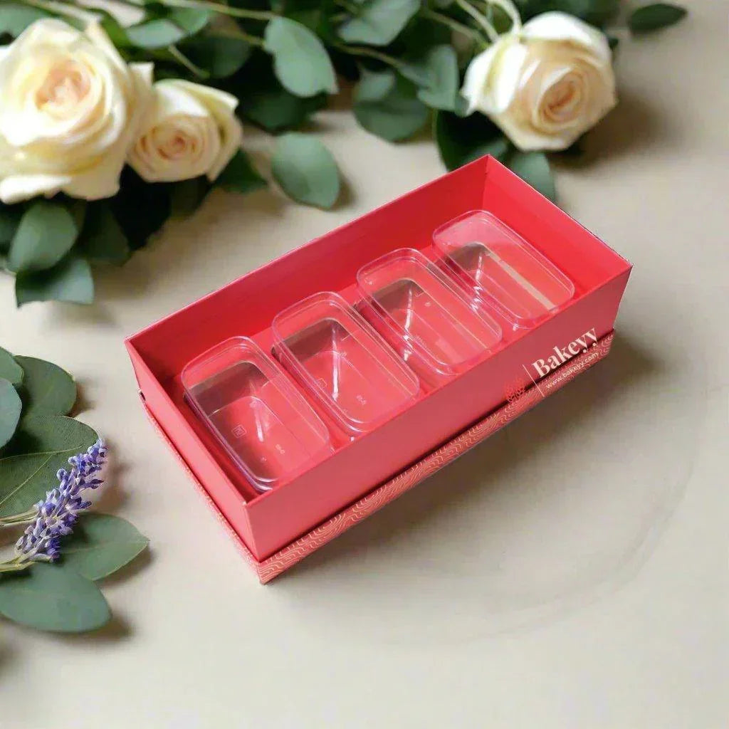 Four Transparent Jar Rigid Hamper Box - Bakeyy.com - India - Four Transparent Jar Rigid Hamper Box - Red / Pack Of 1
