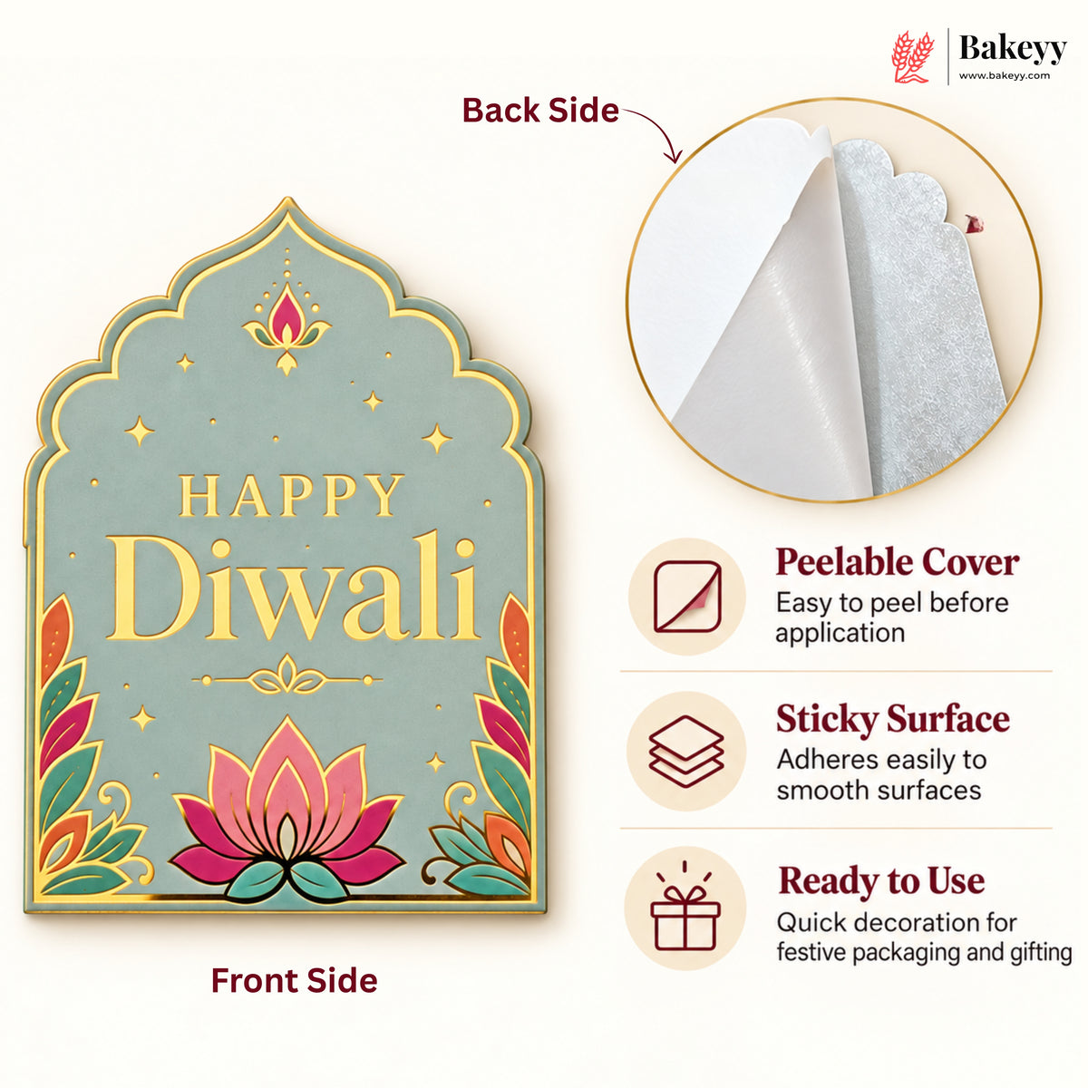 Happy Diwali Printed Acrylic Sticker Coin Topper | Pack of 1