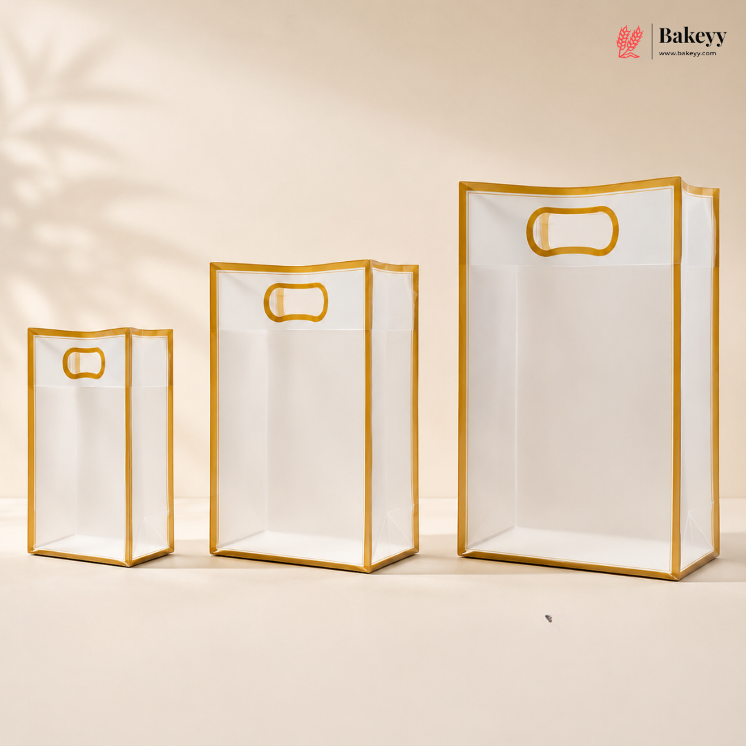 Transparent Gift Bag - Gold | Oval‑Cut Handle | Pack Of 12