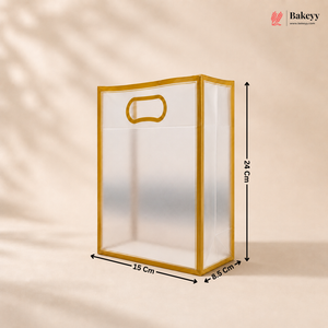 Transparent Gift Bag - Gold | Oval‑Cut Handle | Pack Of 12