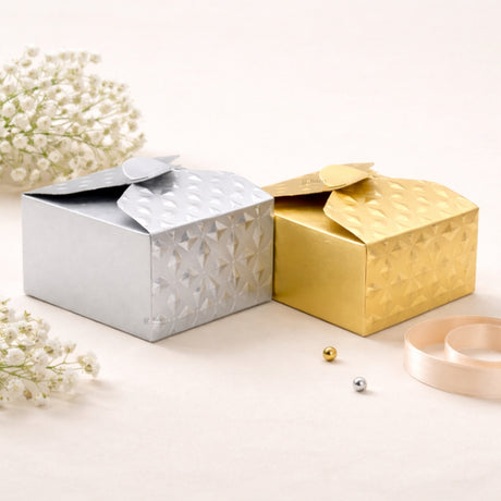 Geometric Flap Goodie Box | Textured Gift Packaging Box | Gold & Silver Available | Pack of 10