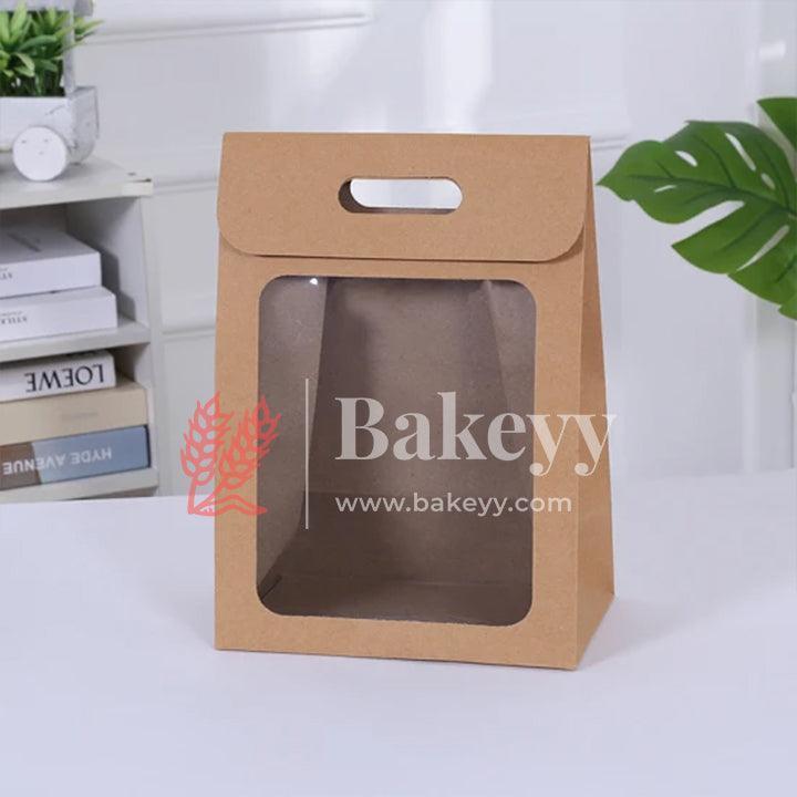 Gift Bag With Clear Window, Flip Cover And Handle, Flower Arrangements, Valentine's Day, Christmas, Souvenir Paper Bag |Pack Of 12| - Bakeyy.com - India - Gift Bag With Clear Window, Flip Cover And Handle, Flower Arrangements, Valentine's Day, Christmas, Souvenir Paper Bag |Pack Of 12| - Brown