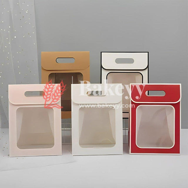 Gift Bag With Clear Window, Flip Cover And Handle, Flower Arrangements, Valentine's Day, Christmas, Souvenir Paper Bag |Pack Of 12| - Bakeyy.com - India - Gift Bag With Clear Window, Flip Cover And Handle, Flower Arrangements, Valentine's Day, Christmas, Souvenir Paper Bag |Pack Of 12| - White With Black Edges