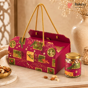 Heritage Rigid Gift Box with 4 Glass Jars | Luxury Festive Gift Box | Pack of 1