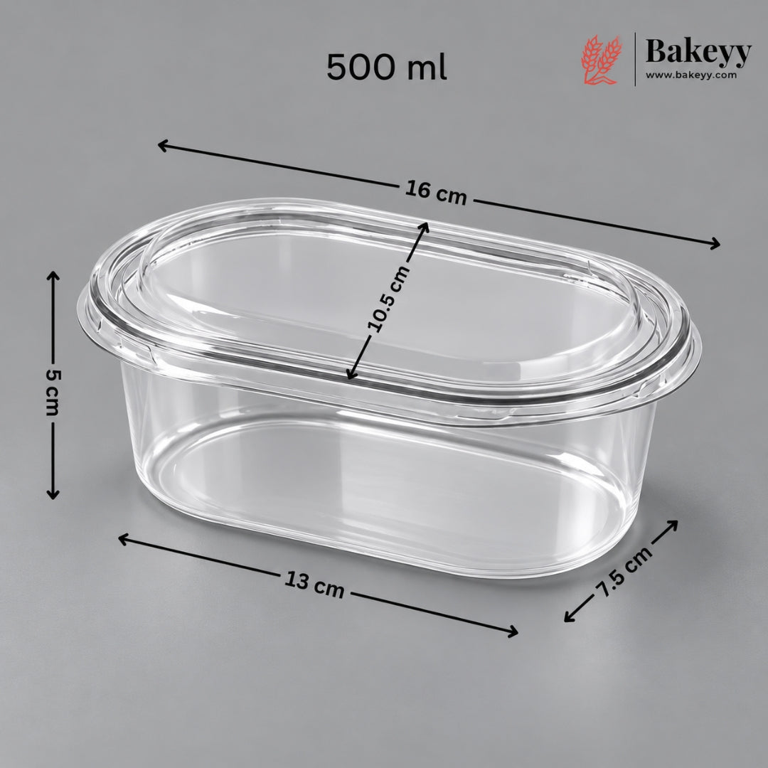 Oval PET Transparent Food Box with Lid | Tiramisu Box | Dessert Containers | Pack of 50