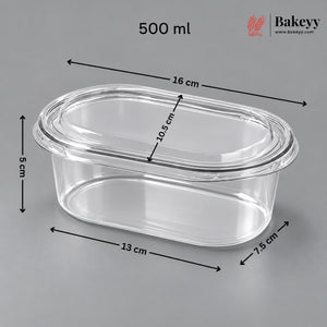 Oval PET Transparent Food Box with Lid | Tiramisu Box | Dessert Containers | Pack of 50