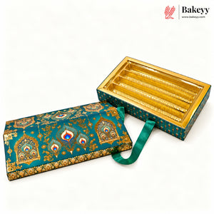 Printed Sweet Box with Golden Cavity & Stain Ribbon Handle | 2 Designs | Pack of 1