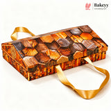 Printed Sweet Box with Golden Cavity & Stain Ribbon Handle | 2 Designs | Pack of 1