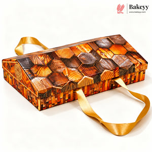 Printed Sweet Box with Golden Cavity & Stain Ribbon Handle | 2 Designs | Pack of 1