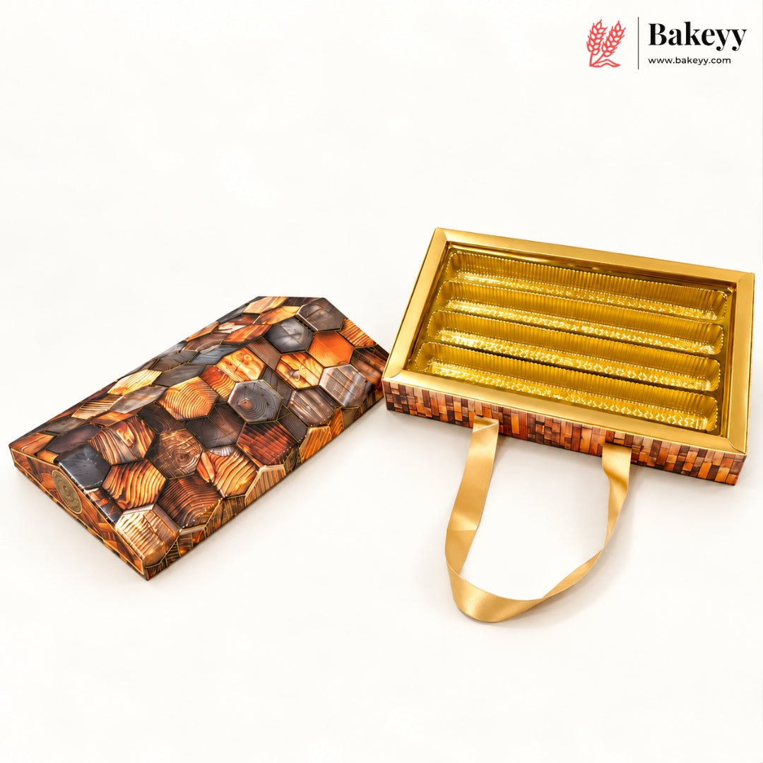 Printed Sweet Box with Golden Cavity & Stain Ribbon Handle | 2 Designs | Pack of 1