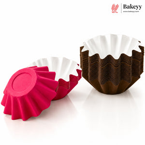 Dark Pink & Brown Matte Bake and Cup Cake Liners| Fluted Paper Dessert Cups | Pack of 50