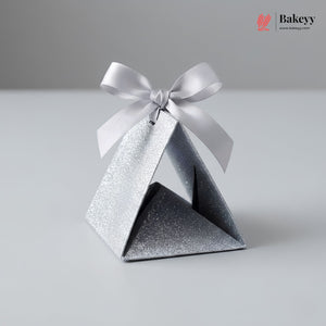 Gift Box Wedding Party Favor Box for Small Gift | Paper Box with Ribbon | Silver Color | Pack Of 10