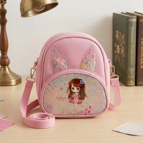 Girls Mini Backpack Crossbody Bag with Glitter Window & Bunny Ear Design | Pack of 1