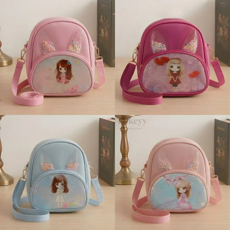 Girls Mini Backpack Crossbody Bag with Glitter Window & Bunny Ear Design | Pack of 1