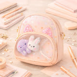 Girls_Mini_Crossbody_Backpack_with_Bunny_Charm_Cat_Ear_Glitter_Window_PVC_Pocket_Kids_Bag_2 - Bakeyy.com