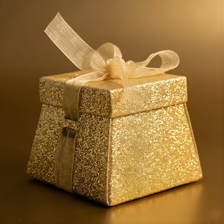 Glitter Gold Gift Box with Ribbon | Elegant Paper Favor Box for Chocolates & Small Gifts | Pack of 10