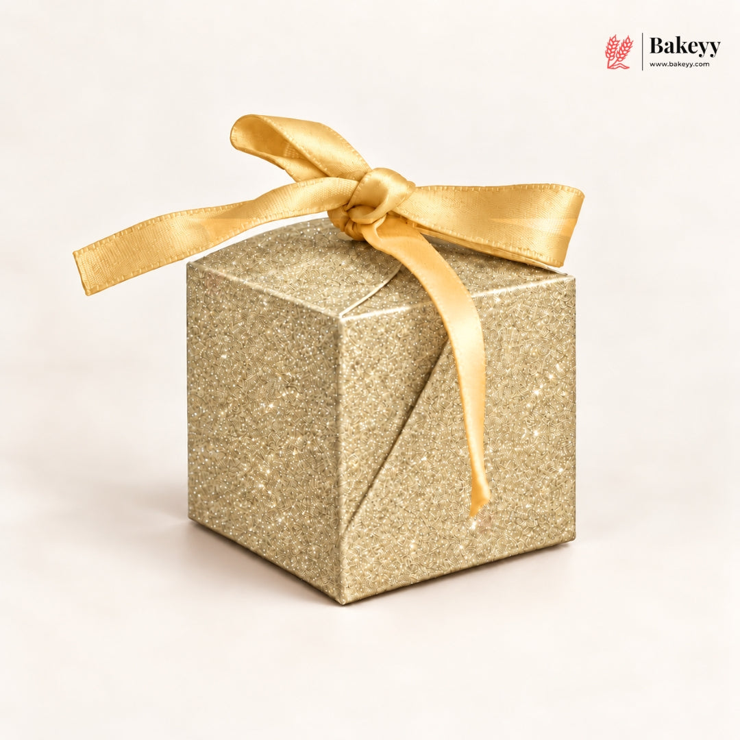 Glitter Cube Ribbon Gift Box | Festive & Diwali Favor Packaging