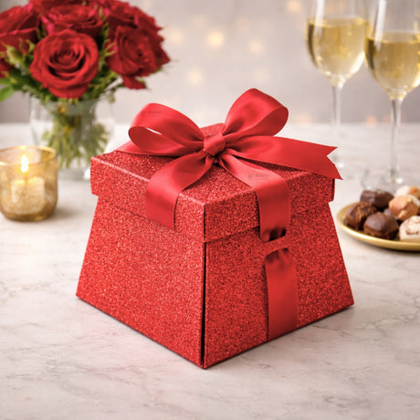 Glitter Gift Box with Ribbon | Trapezoid Premium Favor Box | 3 Colors Available | Pack of 10