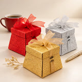 Glitter Gift Box with Ribbon | Elegant Paper Favor Box for Chocolates & Goodies | 3 Color Options | Pack of 10