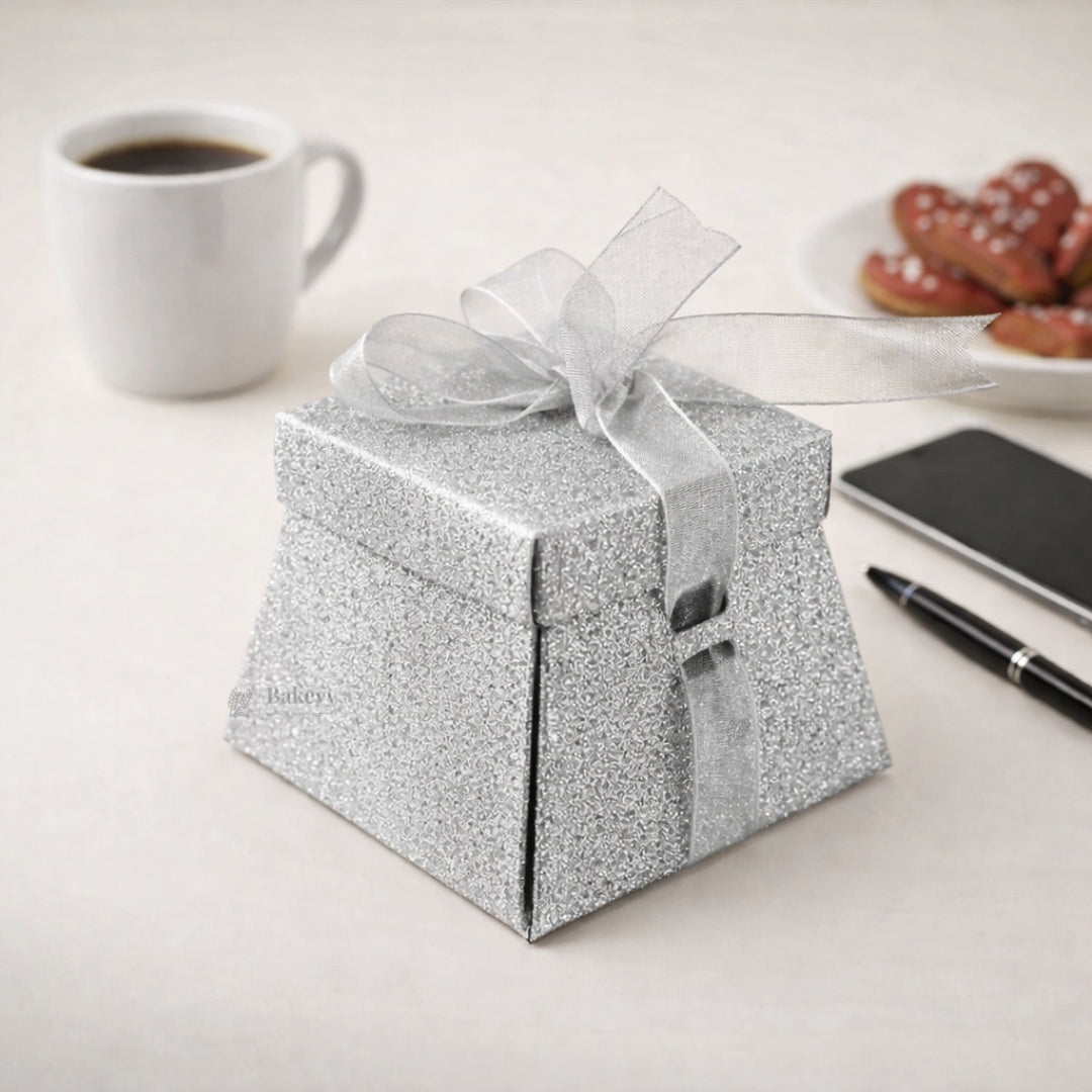 Glitter Gift Box with Ribbon | Elegant Paper Favor Box for Chocolates & Goodies | 3 Color Options | Pack of 10