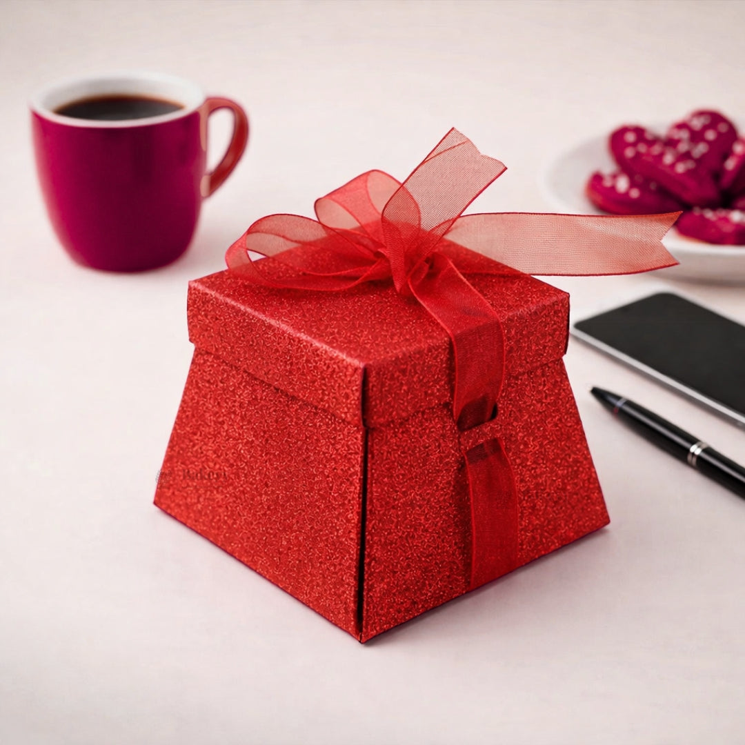 Glitter Gift Box with Ribbon | Elegant Paper Favor Box for Chocolates & Goodies | 3 Color Options | Pack of 10