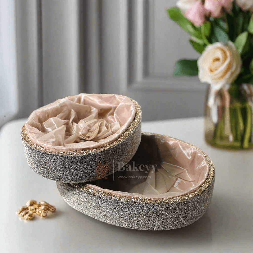 Glitter Oval Velvet Hamper | Deluxe Embellished Gifting Tray - Bakeyy.com - India - Glitter Oval Velvet Hamper | Deluxe Embellished Gifting Tray - Medium