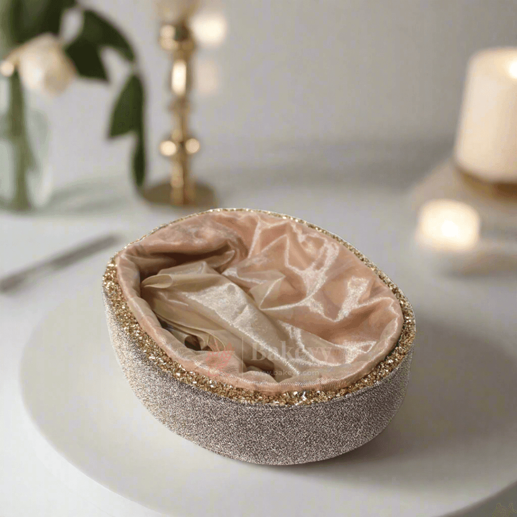 Glitter Oval Velvet Hamper | Deluxe Embellished Gifting Tray - Bakeyy.com - India - Glitter Oval Velvet Hamper | Deluxe Embellished Gifting Tray - Medium