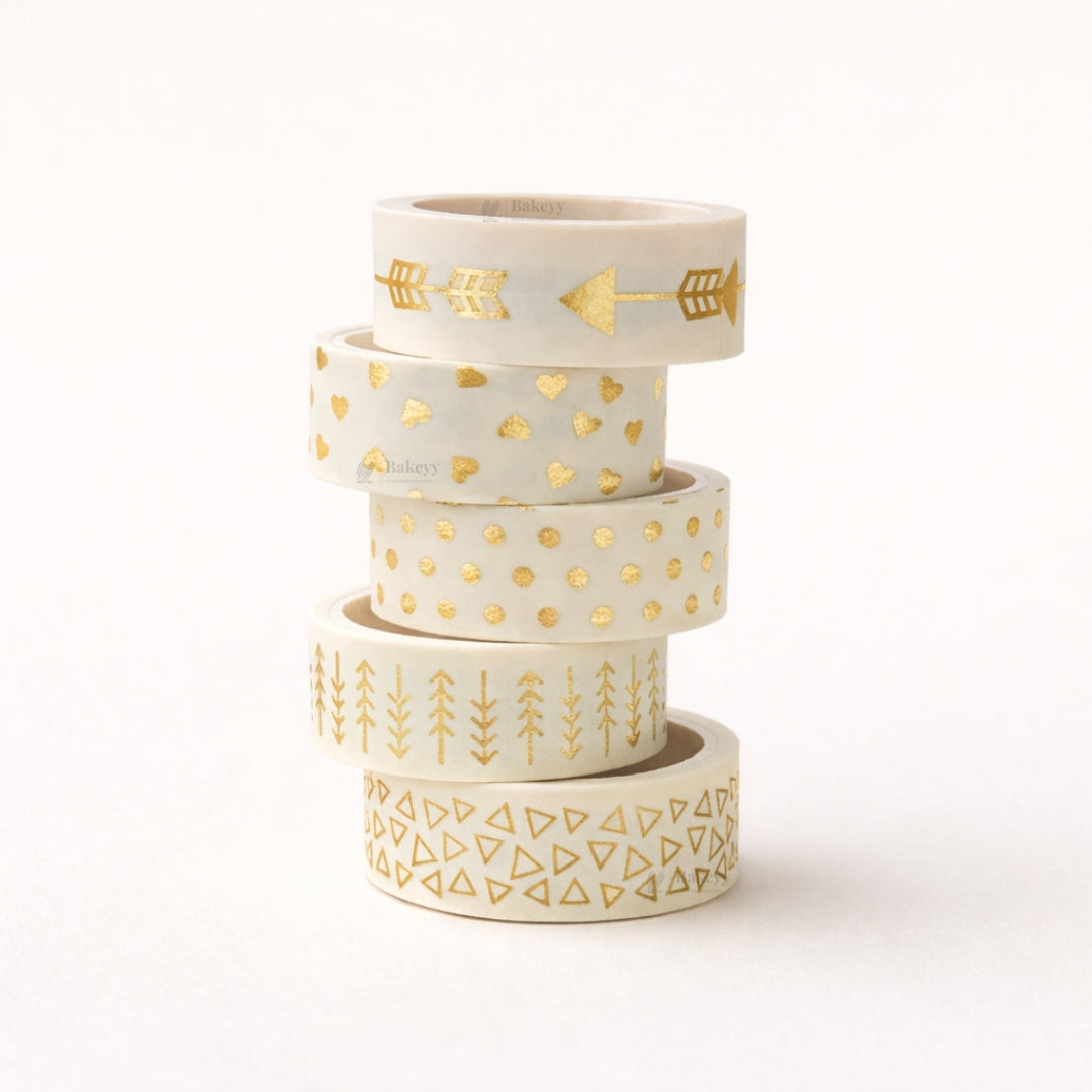 Gold Foil Decorative Washi Tape Set | Cake Decoration | 5 Pieces per Pack | Pack of 1