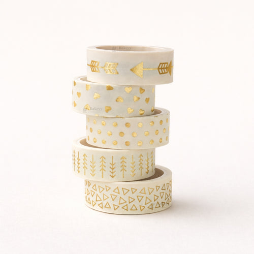 Gold Foil Decorative Washi Tape Set | Cake Decoration | 5 Pieces per Pack | Pack of 1