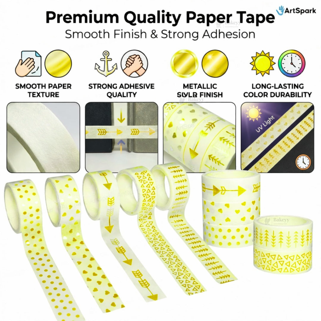Gold Foil Decorative Washi Tape Set | Cake Decoration | 5 Pieces per Pack | Pack of 1