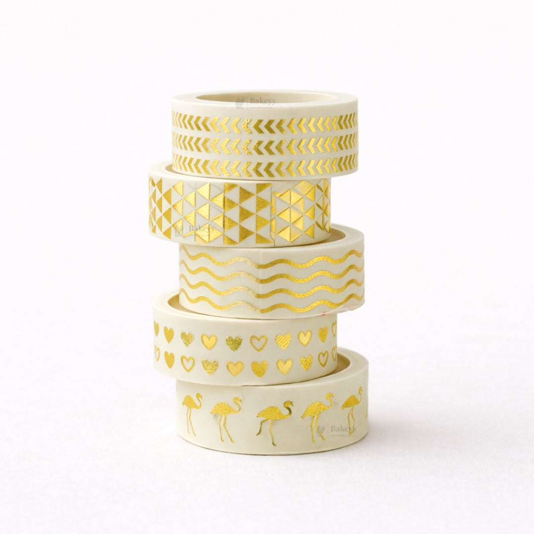Gold Foil Decorative Washi Tape Set | Cake Decoration | 5 Pieces per Pack | Pack of 1