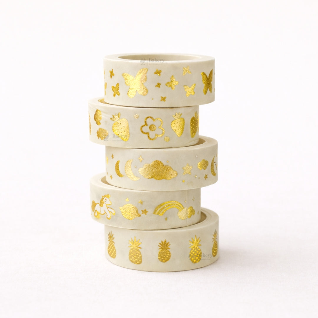 Gold Foil Decorative Washi Tape Set | Cake Decoration | 5 Pieces per Pack | Pack of 1