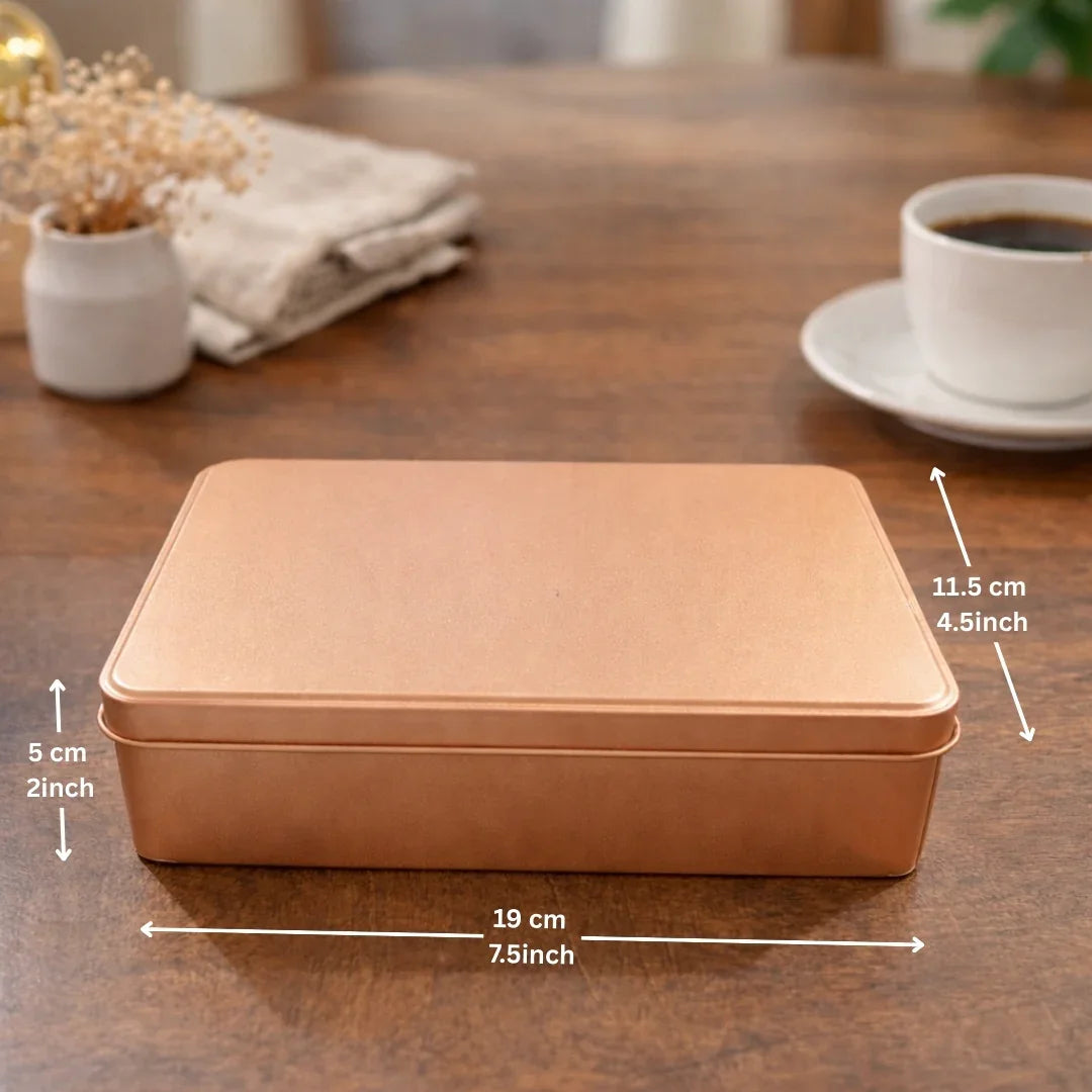Gold Metal Tin Storage Box with Lid | Rectangular | Pack of 6