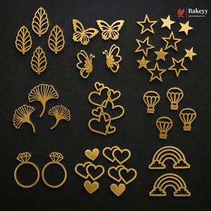 Gold Metallic Cake Topper Cutouts Set | Assorted Designs for Cake Decoration | Pack of 1