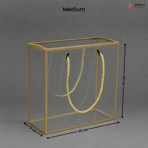 Gold rectangular stand with a yellow rope, dimensions labeled on a gray background
