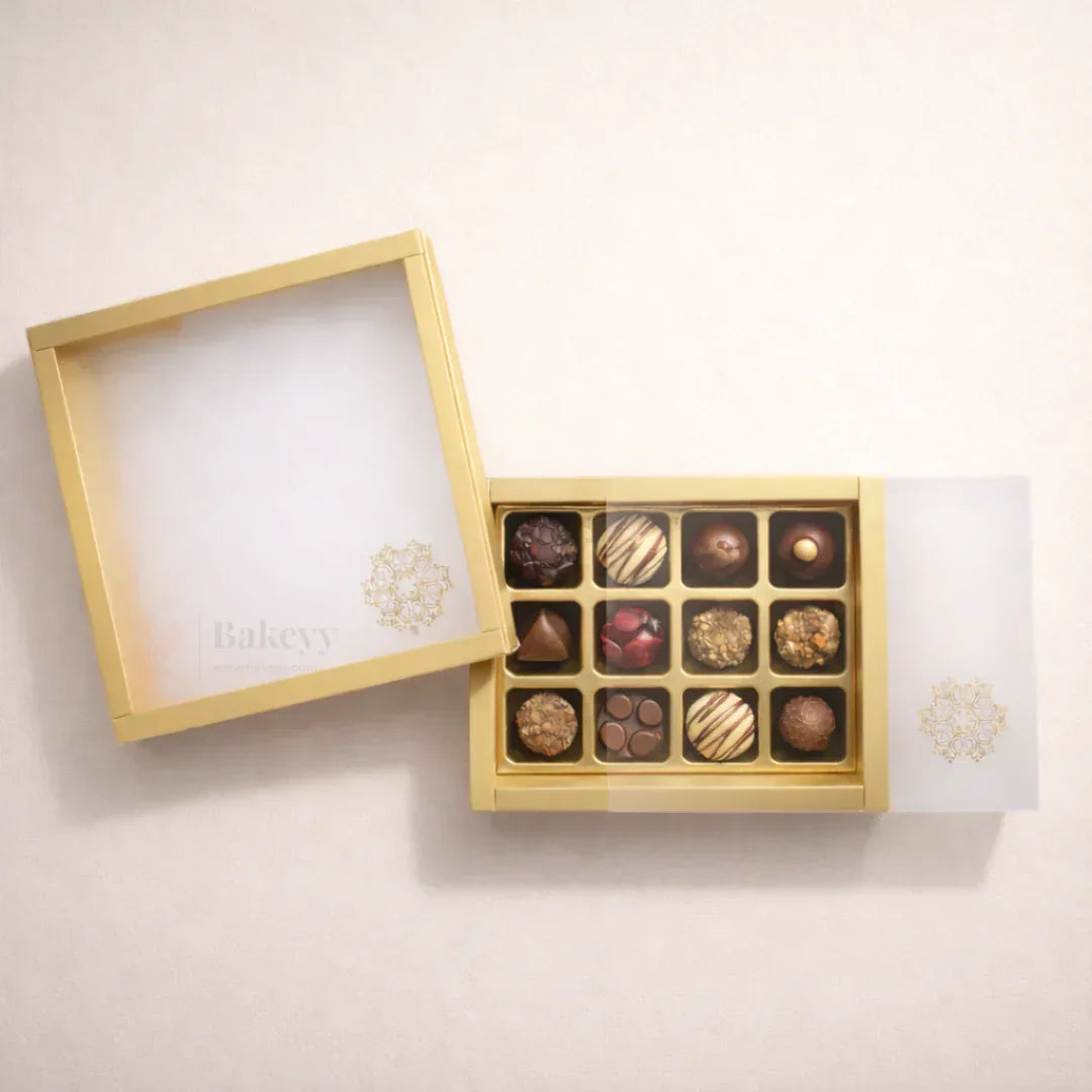 GoldSlidingChocolateBoxwithGoldCavityPremiumRigidGiftBoxforChocolates_1 - Bakeyy.com