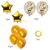 Gold Star Balloon Decoration Set | Star Foil Balloons with Gold Metallic & Gold Confetti Balloons | Party Decor Combo Kit | 13 Pcs Set
