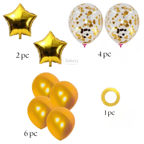 Gold Star Balloon Decoration Set | Star Foil Balloons with Gold Metallic & Gold Confetti Balloons | Party Decor Combo Kit | 13 Pcs Set