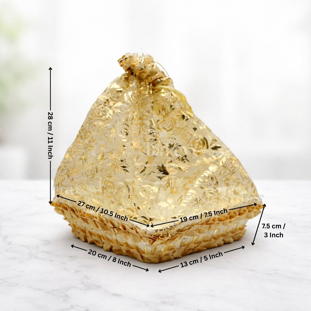Gold Rectangle Decorative Net Basket | Hamper Basket for Gift Packaging | 3 Sizes Available | Pack of 1
