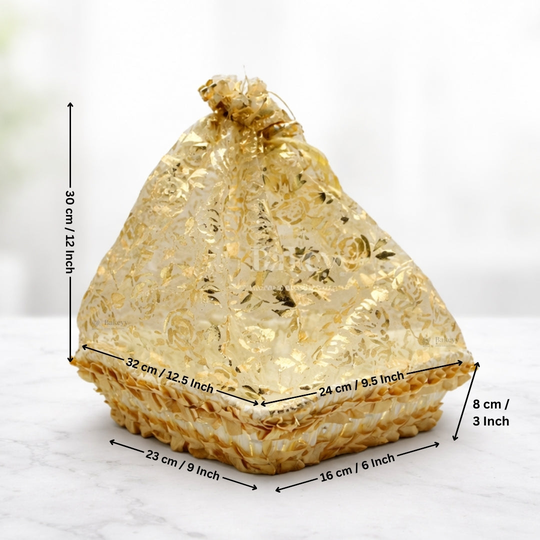 Gold Rectangle Decorative Net Basket | Hamper Basket for Gift Packaging | 3 Sizes Available | Pack of 1