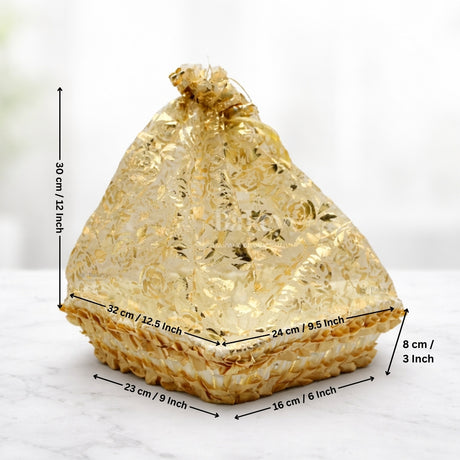 Gold Rectangle Decorative Net Basket | Hamper Basket for Gift Packaging | 3 Sizes Available | Pack of 1