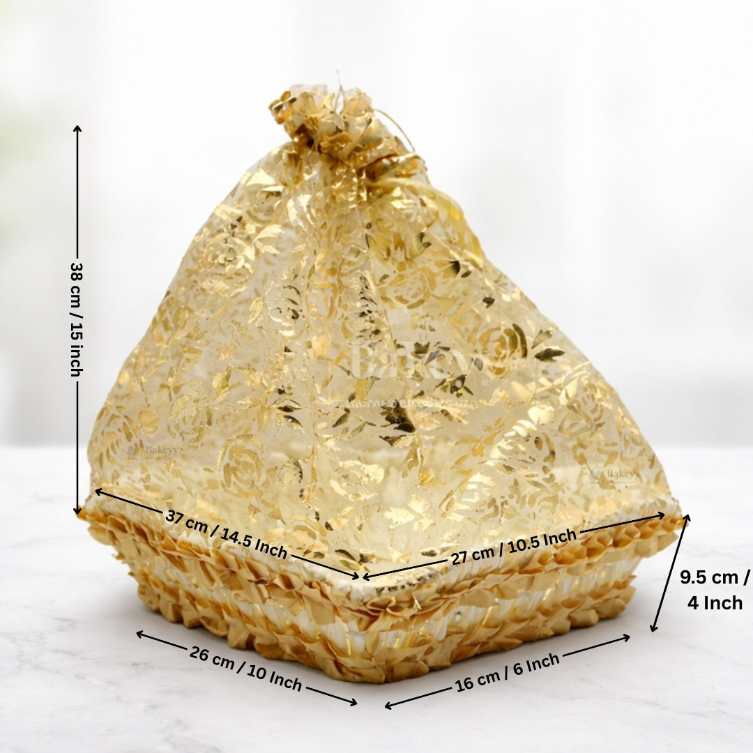 Gold Rectangle Decorative Net Basket | Hamper Basket for Gift Packaging | 3 Sizes Available | Pack of 1