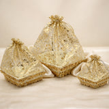 Gold Rectangle Decorative Net Basket | Hamper Basket for Gift Packaging | 3 Sizes Available | Pack of 1