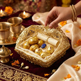 Gold Rectangle Decorative Net Basket with Drawstring Cover | Hamper Basket for Gift Packaging | 3 Sizes Available | Pack of 1