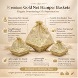 Gold Rectangle Decorative Net Basket with Drawstring Cover | Hamper Basket for Gift Packaging | 3 Sizes Available | Pack of 1