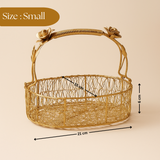 Decorative Gold Metal Hamper Basket For Gifting Oval with Handle | 1 Piece